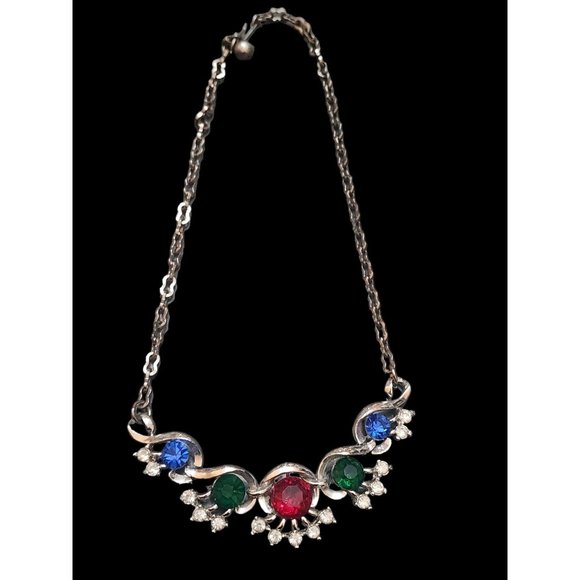 Vintage Unsigned Glass/Rhinestone Necklace (A3996)